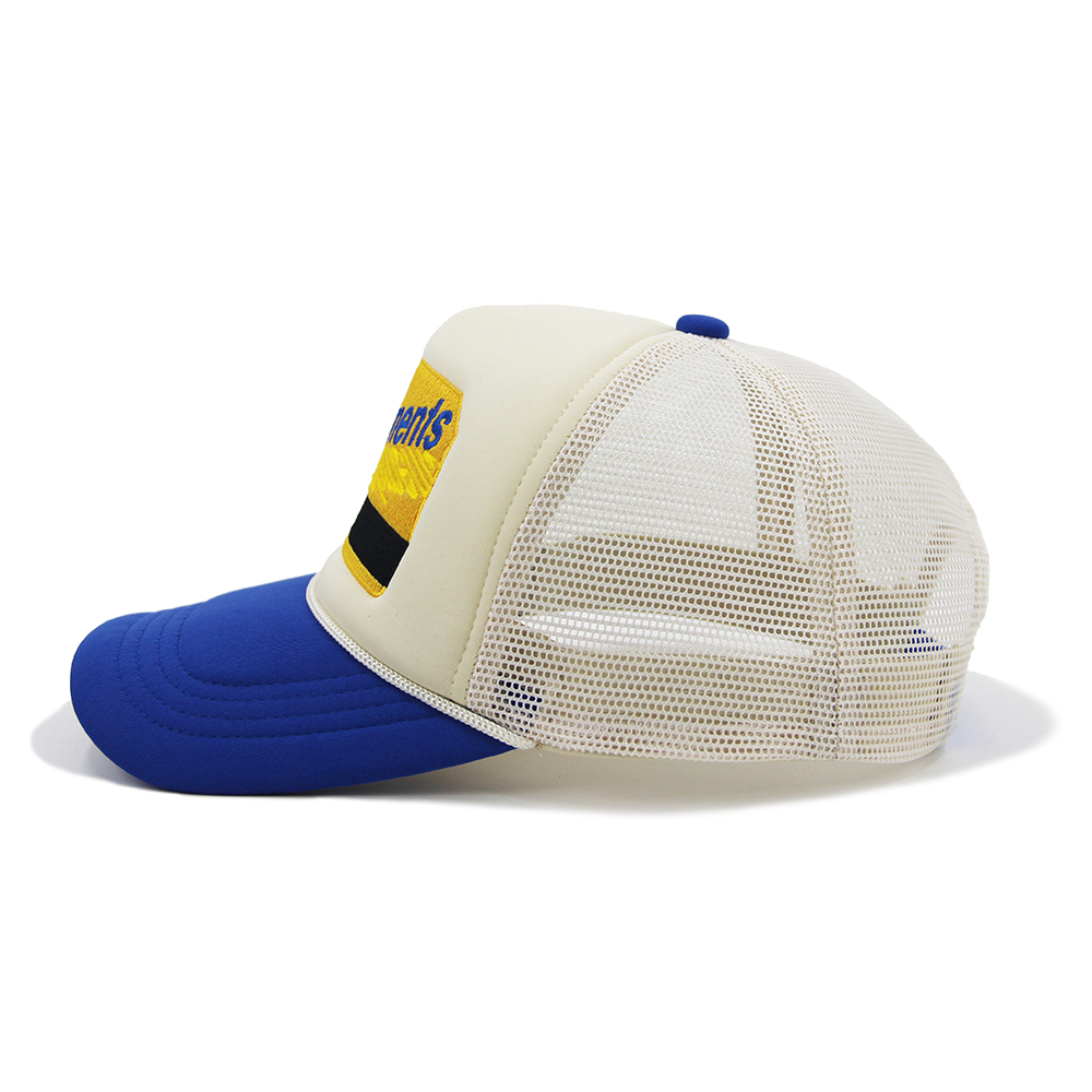 Embroidery Mesh Foam 5 Panel Trucker Cap Patch Big Breathable With Rope