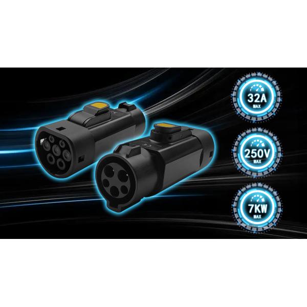 32A Output Current PC Copper EV Adaptor Type1 to Type2 Adapter for Electric Vehicles Portable Charging Stations 220V
