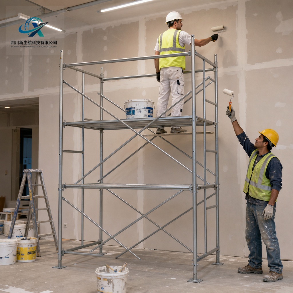 Modular Frame Scaffolding With Platform Deck For Building Work