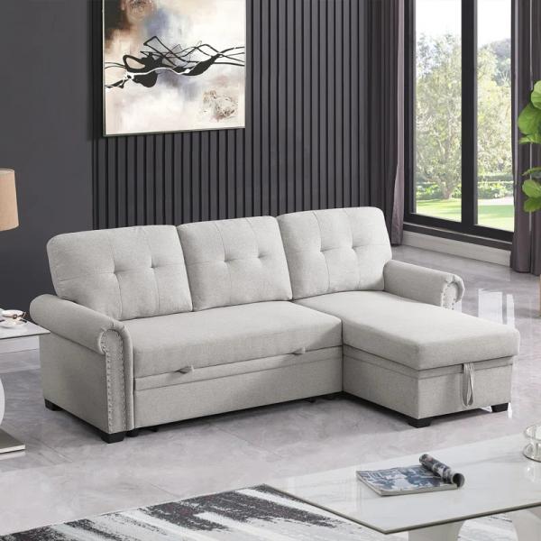 multi-function 2s with bed+chaise with storage light gray linen sofa set bed sofa bed for living room