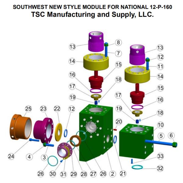 Weatherford E-2200 mud pump fluid end module, Weatherford E447 mud pump, Weatherford MP16 mud pump, Weatherford MP5 mud pump, WH1612 mud pump