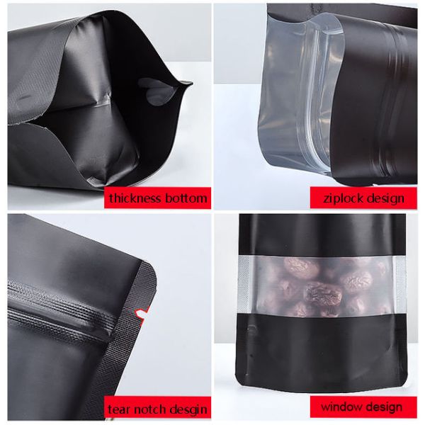 Custom Print Window Pouch Standup Ziplock Bag Resealable Moisture Proof Packaging Self Sealing Laminated Plastic Zipper Food Bag