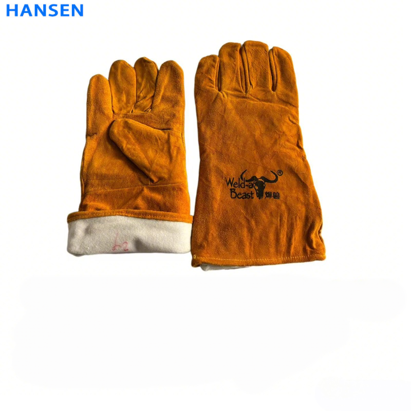 Split Cowhide Welding Gloves , Double Layer Heat Resistant Welder Gloves , Short Driver & Long Cuff Leather Safety Gloves , Anti Spark Wear Resistant