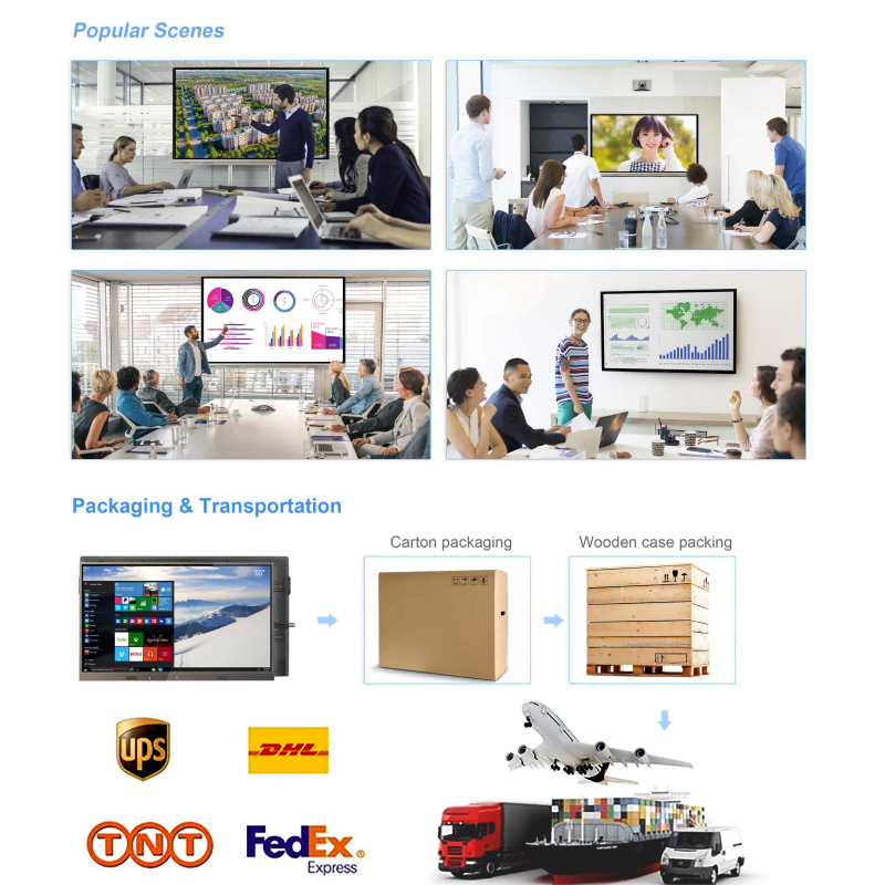 MJK Interactive Board 55 Inch 4K Resolution Custom Smart Whiteboard 20-Touch Dual OS Flat Panel All-in-One Company Conference