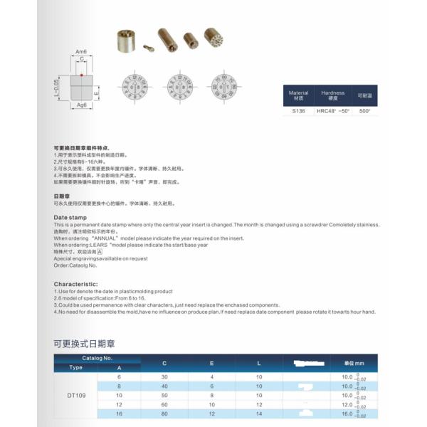 SUS420 S136 Precision Mold Parts Interchangeable Date Stamp Recycling Code Insert