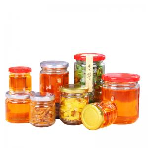 China Lead Free Seal Label Glass Honey Jar With Tin Lid Food Grade Round Shape on sale