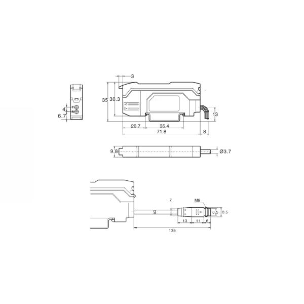 Digital Optical Fiber Sensors NPN / PNP Type Cable M8 Connect Method Intelligent