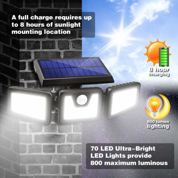 Solar Wall Light with 70PCS 2835LED 550 Lumen and ON/OFF Switch Button for Outdoor Wall Lighting