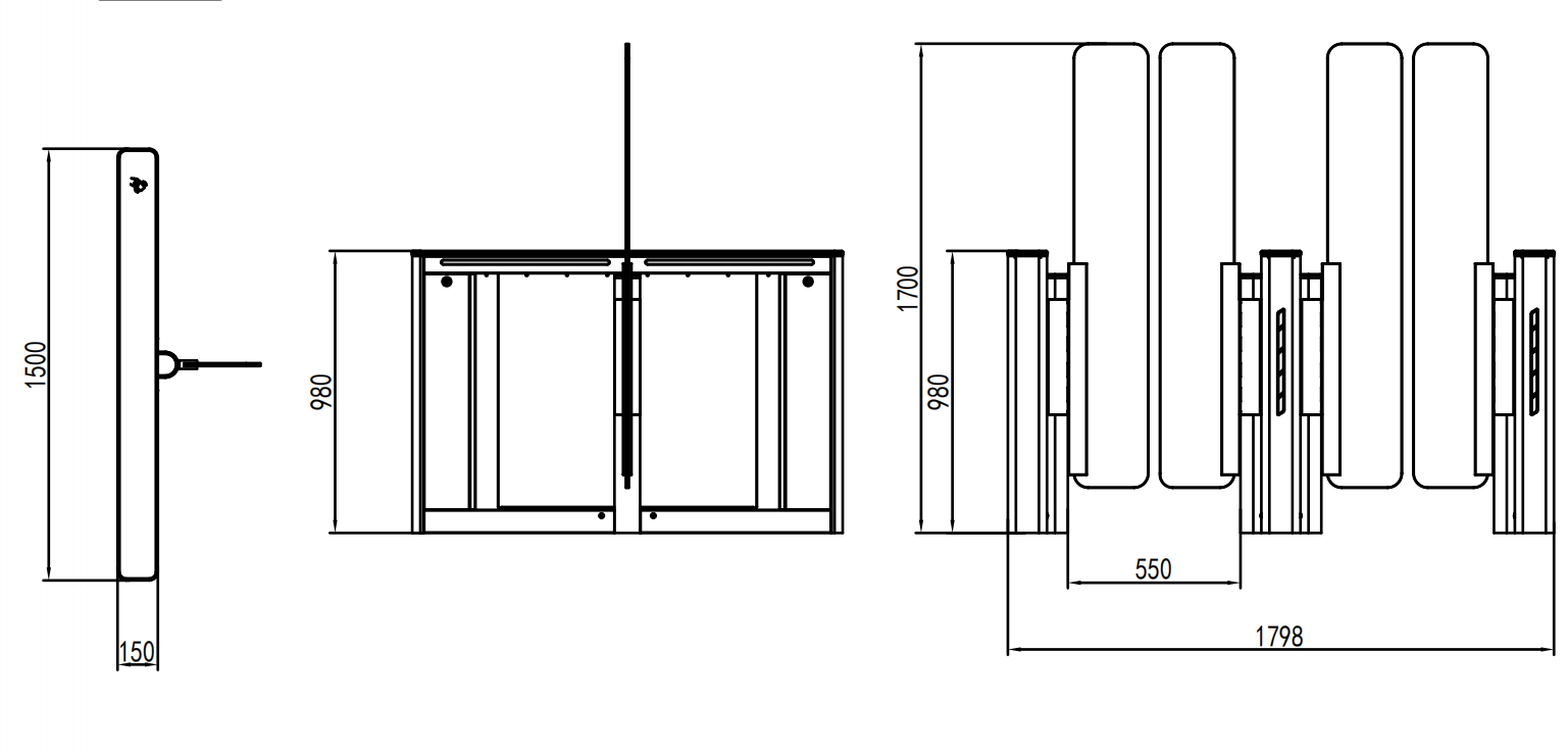 Technical diagram showing dimensions and specifications of Turboo LB3211B high barrier gate