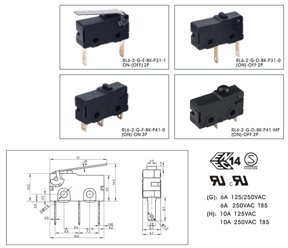 High Current Rating (10A) G Rocker Switch with Robust Construction IP18 Quick Connect Plastic for Industrial Power Tools