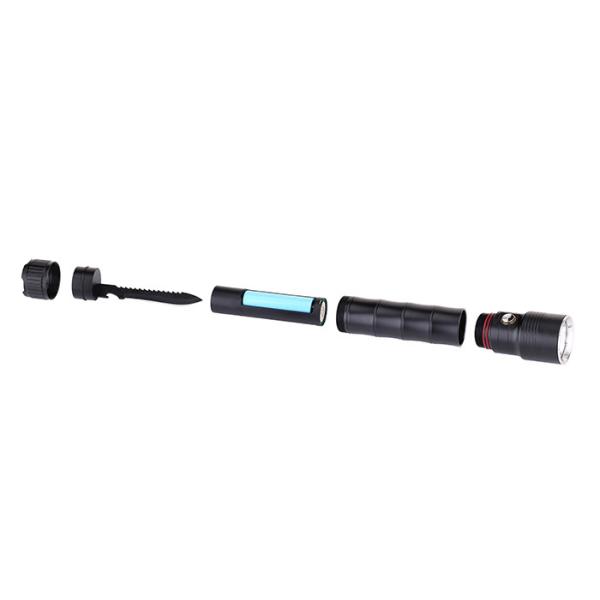 Commercial 460Lm Rechargeable LED Flashlight With Knife 6 Modes Diving