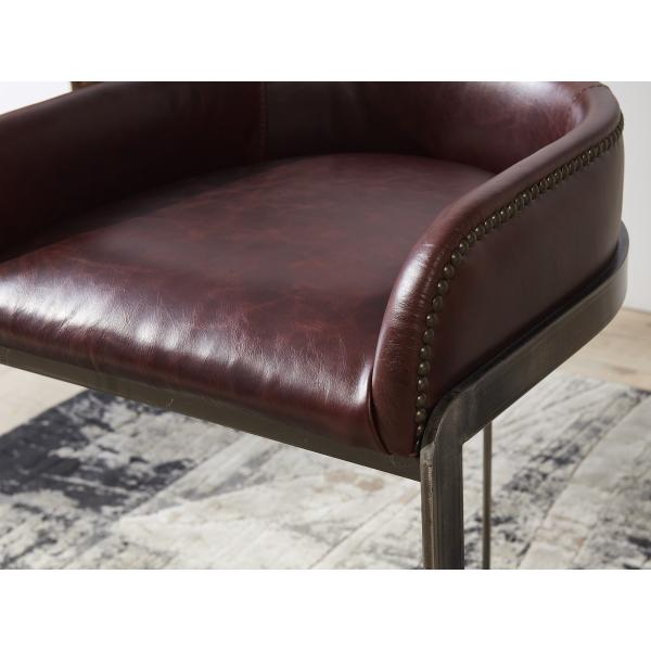 Vintage Reddish Brown Leather Counter Height Stools Strong Iron Frame Old Finishing