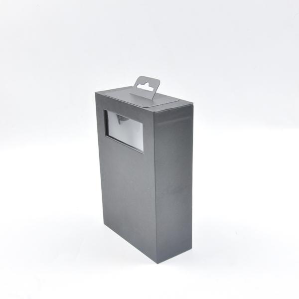 Black Window Box Packaging / Earphone Cardboard Box With Window Lid