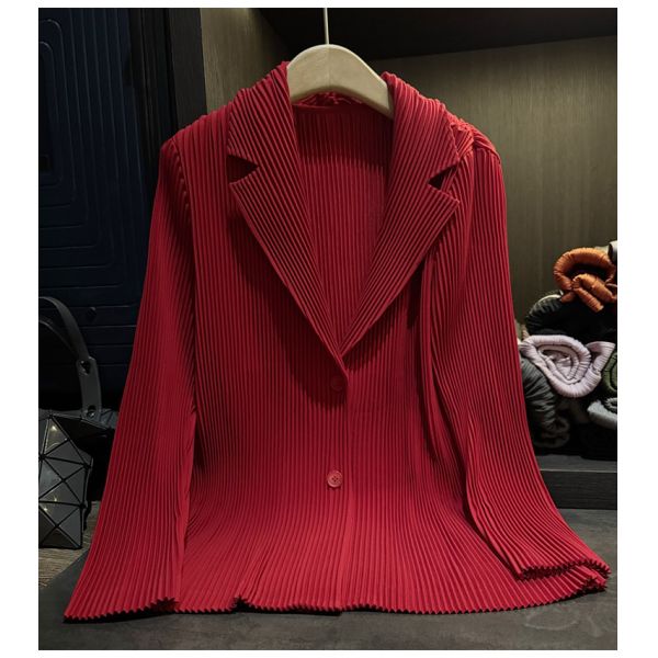 Advanced pleated solid color suit jacket with elegant temperament, versatile women's cardigan for commuting