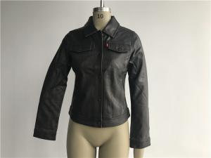 Quality Button Through Ladies PVC Jacket , Pleather Dark Brown Jacket LEDO1739 for sale