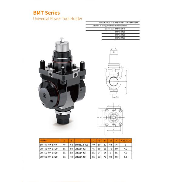 Universal Driven Tool Holder BMT40/BMT45/BMT55/BMT65 Collet Locking Method External Locking