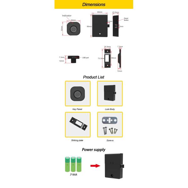Multi-function Smart Cabinet Lock with Bluetooth Network and Battery Power Supply