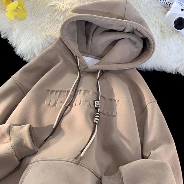 Support Customization Winter Embroidered Alphanumeric Knitted Polyester/Cotton Hoodies Thick Raised Prints Oversized Fit