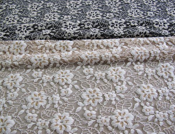 Buy Floral Brushed Elastic Lace Fabric Ivory Stretchable AZO Free Dyeing CY-LW0652 at wholesale prices