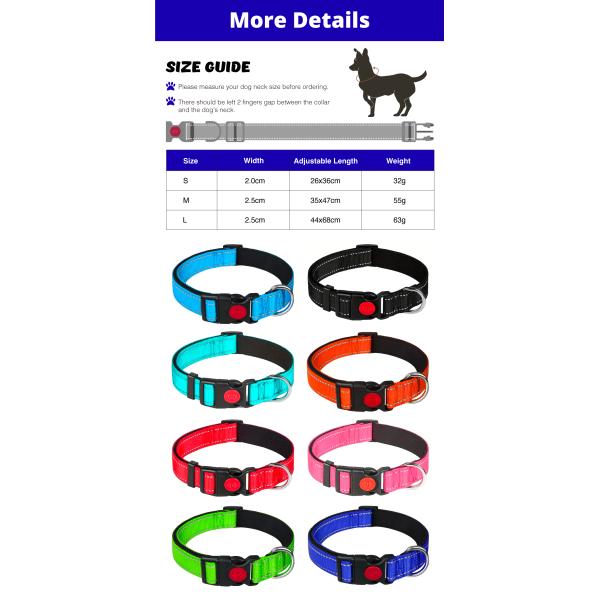 Reflective Adjustable Basic Simple Nylon Dog Collars With Locking Buckle