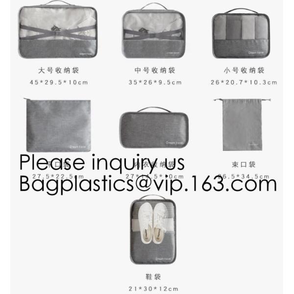 Custom Private Logo Travel Accessories Laundry Pouch 4pcs Packing Cubes Set Compression Travel Cubes, bagease, bagplasti