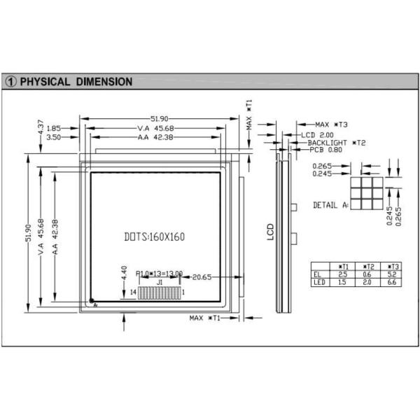 160*160 Square Graphic LCD Module With Backlight PCB NT7701 Wide Temperature Industrial Display