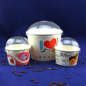 China Single Serve Takeaway Ice Cream Tubs , Yogurt Paper Cups With Plastic Dome Lids on sale