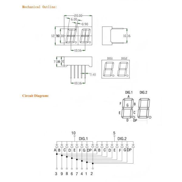 0.39 Inch 2 digit LED Seven Segment Display
