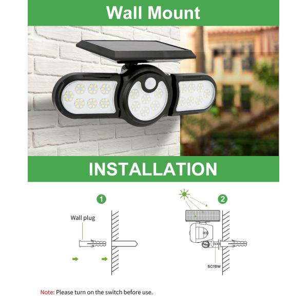 2400mAh 120LED USB Rechargeable Motion Sensor Light Three Head 140COB
