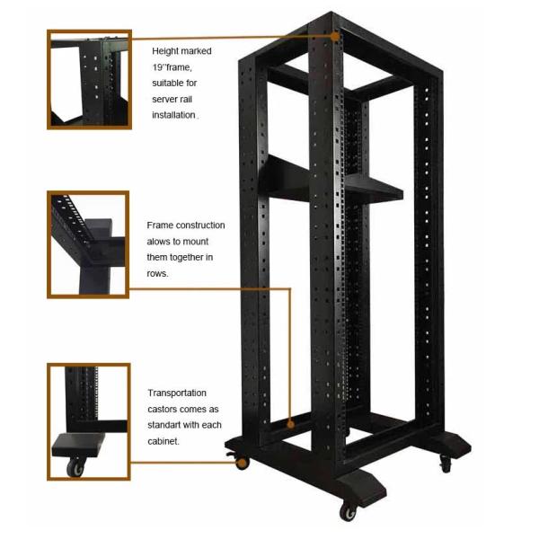 Floor Standing 19" 27U 37U 42U SPCC Open Rack Frame