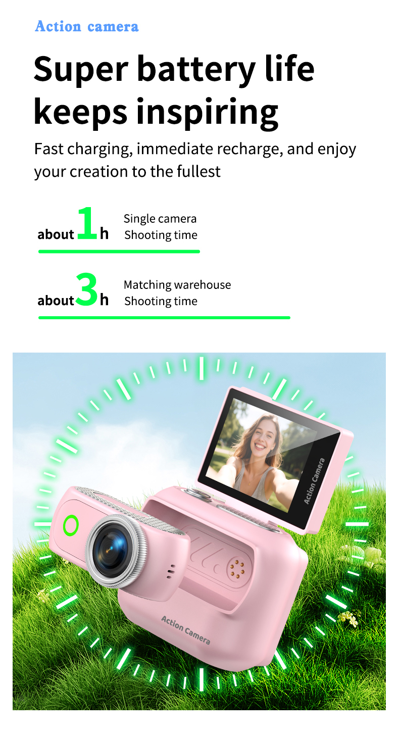 Action Camera Vlog CMOS 1080P HD Magnetic Separable Module 2.0 Inch Flip Screen Electronic Image Stabilization WiFi Connection