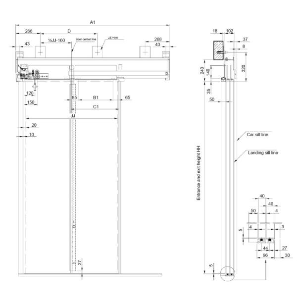 Mitsubishi Type Elevator Landing Door Hanger 2 Panels Side Opening