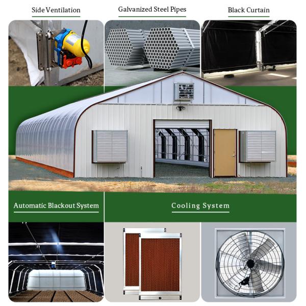 Single Span Automatic Blackout Greenhouse Small Gutter Connected