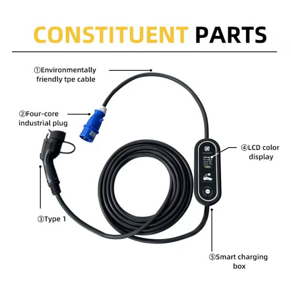 Fixed Current Portable EV Charger Type1 16A EV Charging Cable for Electric Car Color Screen 22OV AC Voltage CE Certificate