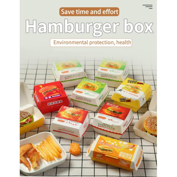 Customized Request Large Clamshell Hamburger Box for Takeaway and Paper Packaging