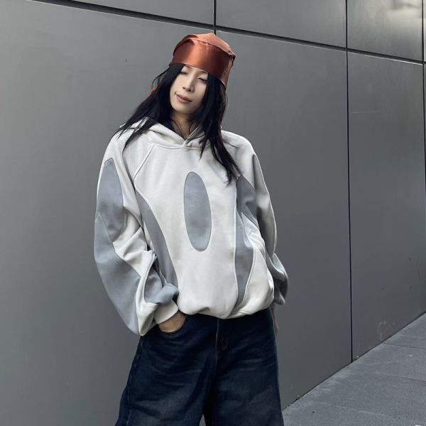 Low MOQ Customized Color Block Splicing 3D Embroidery Oversized Pullover Winter Hoodie Pocket Hip Hop Polyester/Cotton Blend