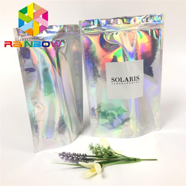 Plastic Stand Up Coffee Pouches Laser Holographic Effect Bags Ziplcok For Clothes Cosmetics