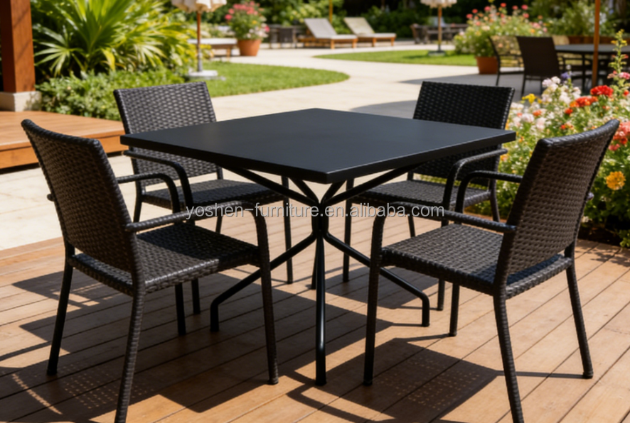 31inch Solid Rectangular All-Weather Aluminum Outdoor Table with Geometric Leg Design for Hotel Resort
