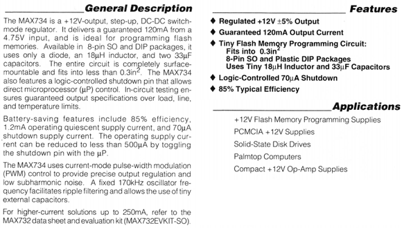 MAX734ESA+ Switching Voltage Regulators 12V, 120mA Flash Memory Programming Supply