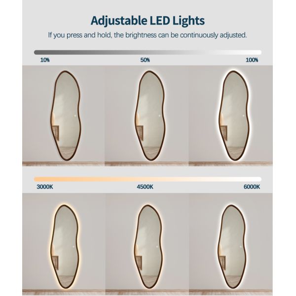 Asymmetrical Irregular Shape LED Mirror IP66 Solid Wood Frame LED Mirror