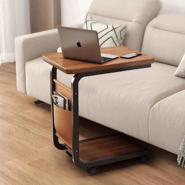 C Shape 2 Tiers Couch SideTable Small Modern Size Corner Coffee Side Table with Wheels in Living Room Bedroom mesa de esquina