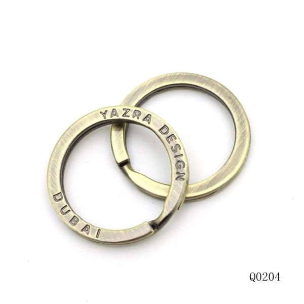 Flat Split Key Ring Brushed Antique Brass Key Rings 25mm With Stamping Logo