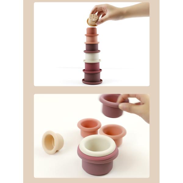 Educational Silicone Stacking Cups For Teething Building Blocks