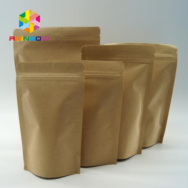 PLA Zipper Biodegradable Kraft Stand Up Pouch Compostable For Tea