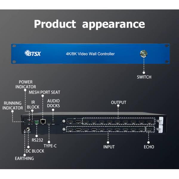 4K60 Video Wall Controller with DP 1.2 Inputs 3.5mm Audio Separation and PC/Mobile/Tablet Control