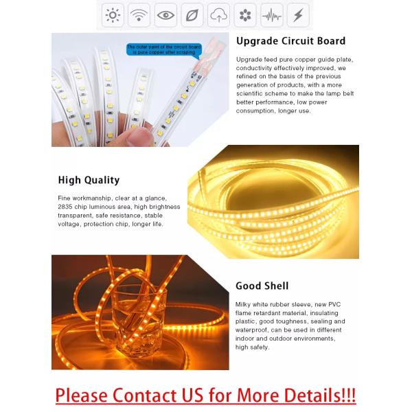 High Voltage LED Strip Lights 220 Volts 120leds/M 8mm Single Row IP67 Waterproof SMD 2835 Flexible Smart
