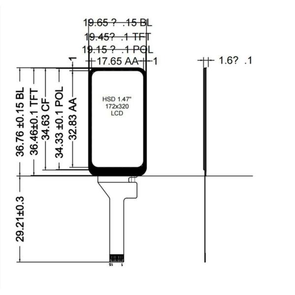 1.47 Inch TFT Display Module ， 172X320 Resolution， MUC SPI Interface 600 CD/M2