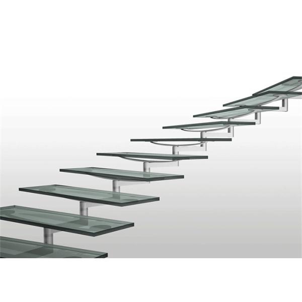 Led Light Glass Staircase Double Stringer Straight Flight Staircase With Tempered Glass Fence