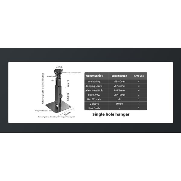 Full Motion Projector Ceiling Mount Adjustable Height Extendable Projector Mount Gray