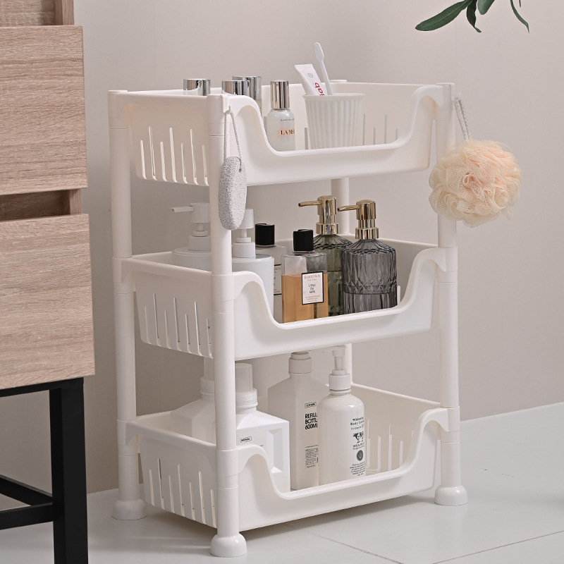 Plastic Storage Shelf Simple Multi-layer Kitchen Bathroom Storage and Arrangement Shelf Floor Living Room Mobile Shelf